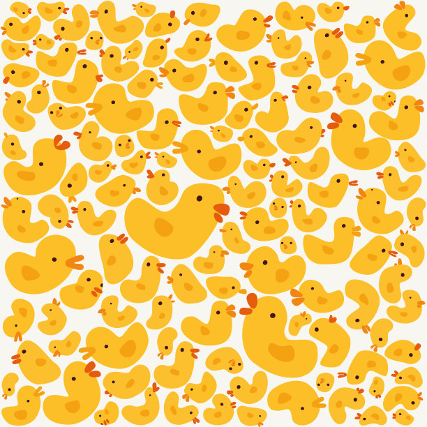 可爱的黄色小鸡图案-矢量平面风格，插图图片下载
