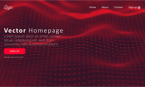网页首页模板与按钮和红色抽象数字网络模式。图片下载
