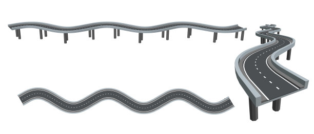 弯曲的道路上有支撑物。3 d矢量插图。图片下载