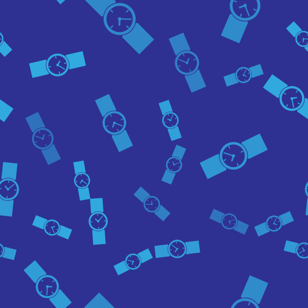 蓝色腕表图标隔离无缝模式上的蓝色背景。手表图标。矢量图图片下载