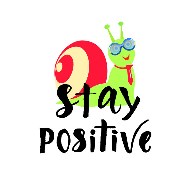 用蜗牛卡通保持积极的引用毛笔书法字母。向量图片下载