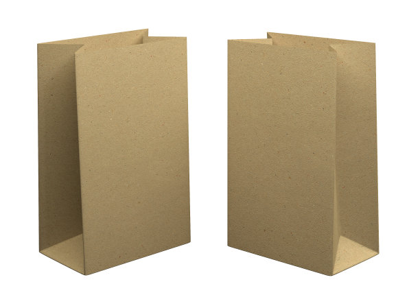 两袋再生牛皮纸，孤立在白色背景上。设计的模型。三维渲染图片下载