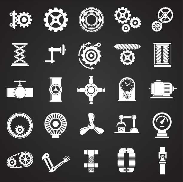 技术机制图标设置为黑色背景的图形和网页设计。简单的矢量信号。网站按钮或手机应用的互联网概念符号。图片下载