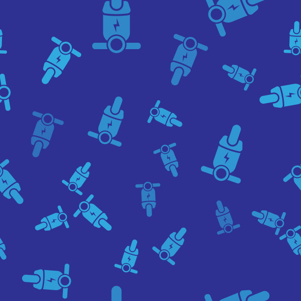蓝色电动滑板车图标孤立无缝模式在蓝色背景。矢量图图片下载