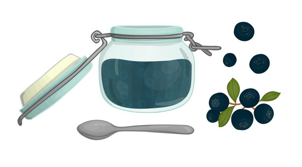 矢量插图的彩色罐子与蓝莓果酱。图片下载