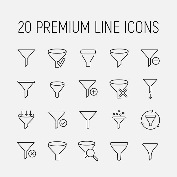 漏斗相关矢量图标集。图片下载
