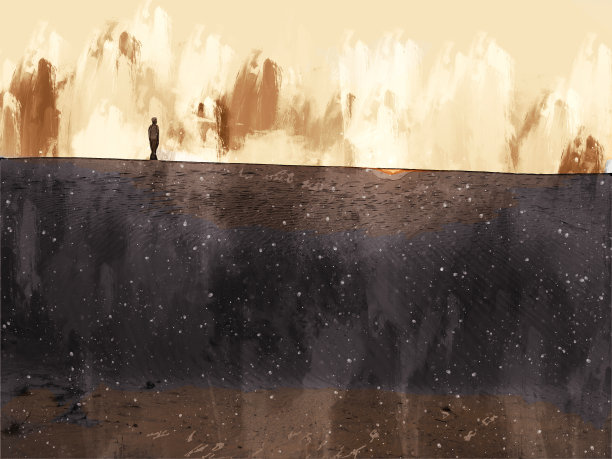 沙漠与沙丘上的人的抽象数字绘画图片下载