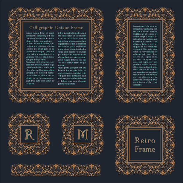 阿拉伯向量集的框架线艺术设计模板。穆斯林金色轮廓元素和标志图片下载