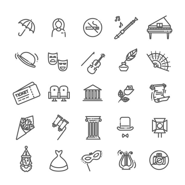 剧院线性图标。剧院收集孤立的符号-向量图片下载