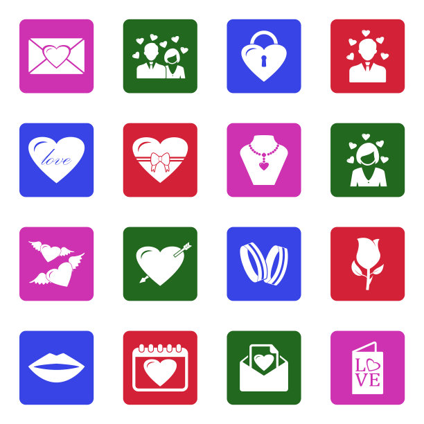 爱的图标。组2。广场上的白色平面设计。矢量插图。图片下载