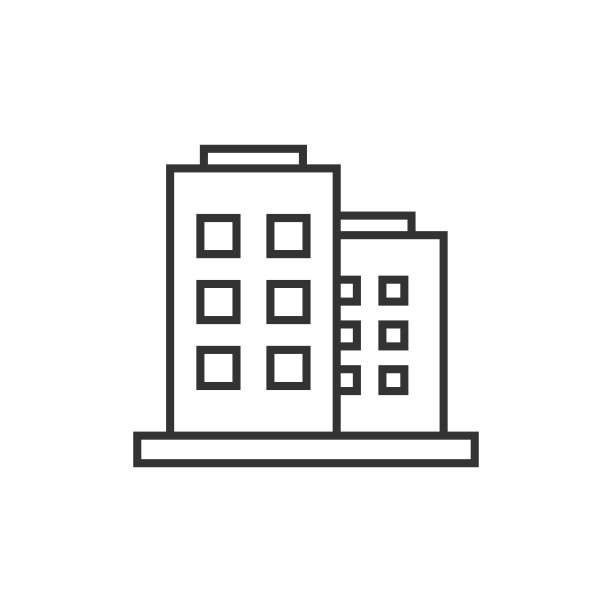 办公楼标志图标在扁平风格。公寓矢量插图在白色孤立的背景。架构的业务概念。图片下载