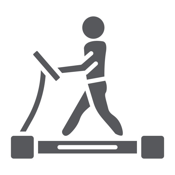 跑步机字形图标，健身和锻炼，跑步者标志，矢量图形，白色背景上的固体模式。图片下载