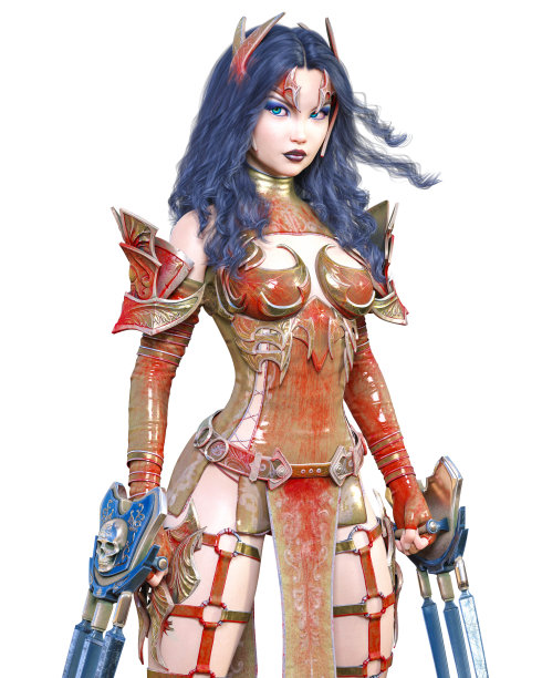 拿着剑和金属剑的亚马逊女战士。图片下载