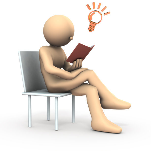 这个角色正在读书。有腿的人。白色背景。3 d演示。图片下载