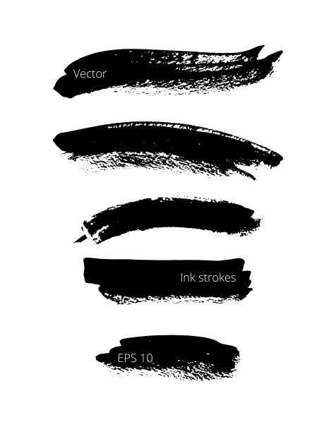 一套黑色手绘横幅，抽象的创意纹理与墨水。刷strokes.Vector。每股收益10。枯燥乏味的插图。黑色的斑点模板。收集徒手画的形状。图片下载