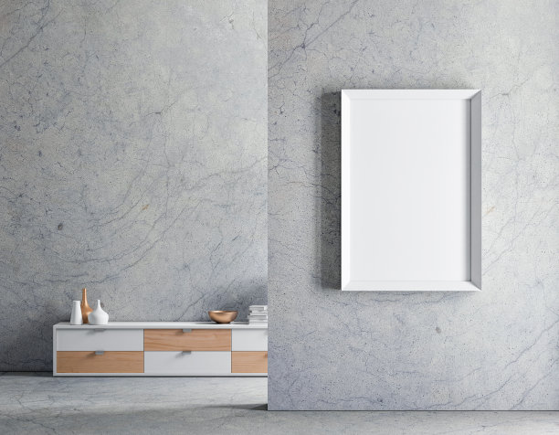 垂直白色框架模型与海报在现代室内混凝土墙图片下载
