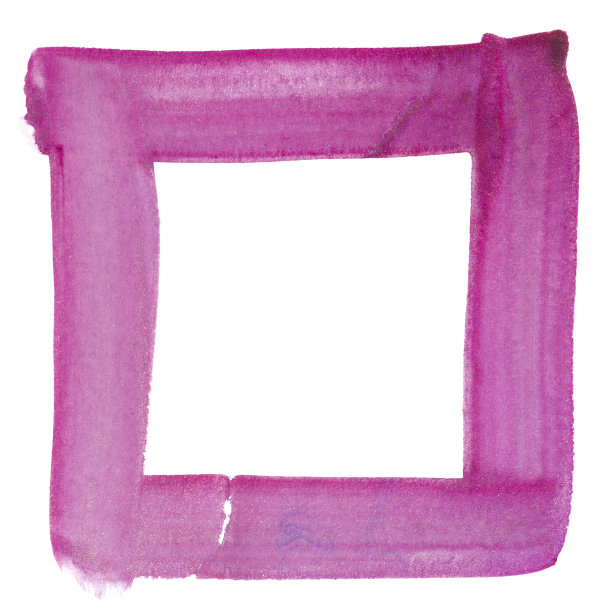 水彩紫色元素方形框架人物手绘在纸上孤立的白色。图片下载
