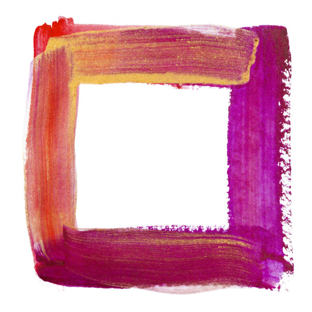 水彩红色金色元素数字方形框架手绘在纸上孤立的白色。图片下载