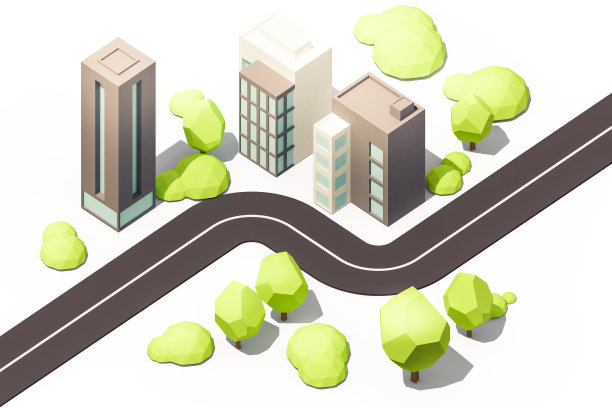 城市摩天大楼低多边形3d等距。图片下载