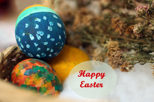 复活节彩蛋装饰和文字问候图片下载
