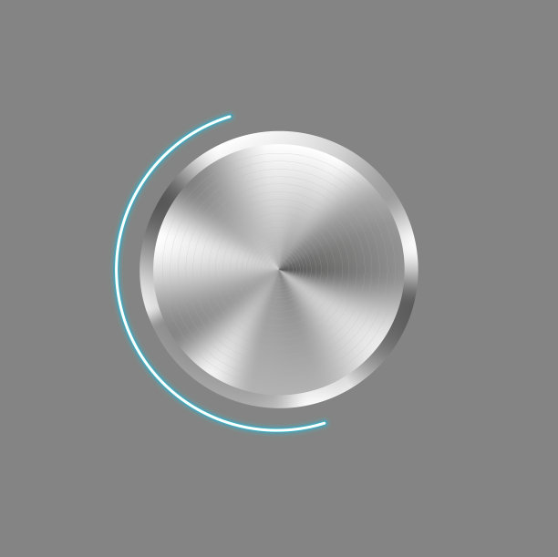 矢量3d现实金属按钮与灰色背景的圆形处理。钢卷旋钮。金属质感。图片下载