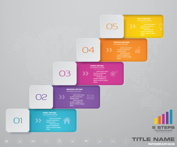 5步简单可编辑的流程图信息图元素。图片下载