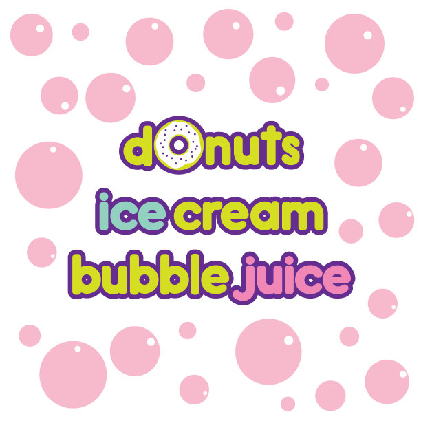 甜甜圈，冰淇淋，泡泡果汁的标题。矢量插图孤立在白色背景上。图片下载
