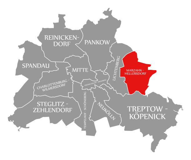 德国柏林地图上红色的Marzahn-Hellersdorf城区图片下载