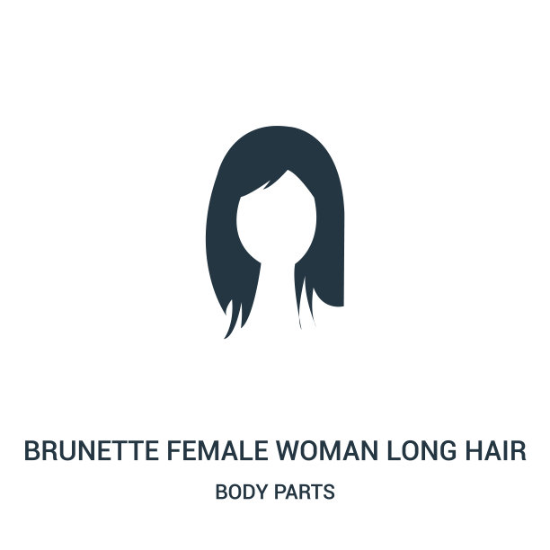 黑发女性女性长发图标矢量从身体部位收集。细线黑发女性女性长发轮廓图标矢量插图。图片下载