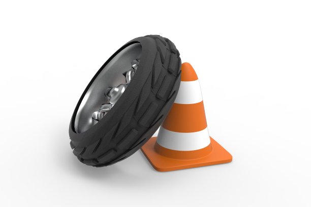 汽车车轮与交通锥3D渲染图片下载