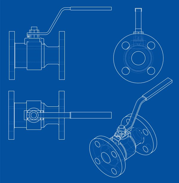 工业阀门概要。三维矢量渲染图片下载