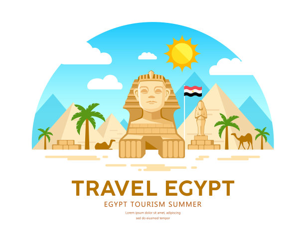 埃及旅游向量。金字塔传统设计。暑假上了天空和云朵图片下载