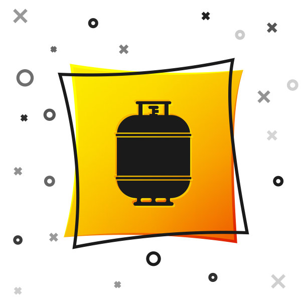黑色丙烷气罐图标隔离在白色背景上。可燃油箱图标。黄色正方形按钮。矢量图图片下载