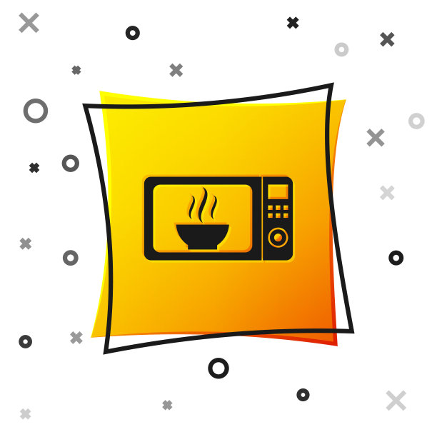 黑色微波炉图标孤立在白色背景。家用电器图标。黄色正方形按钮。矢量图图片下载