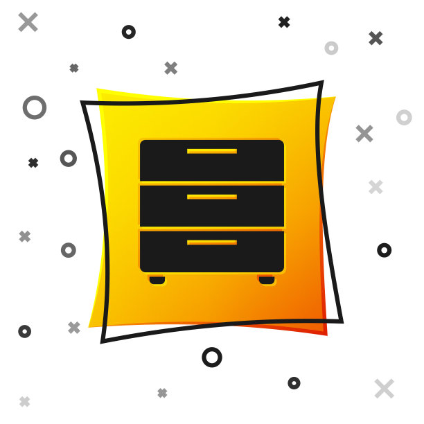 黑色家具床头柜图标孤立在白色背景上。黄色正方形按钮。矢量图图片下载