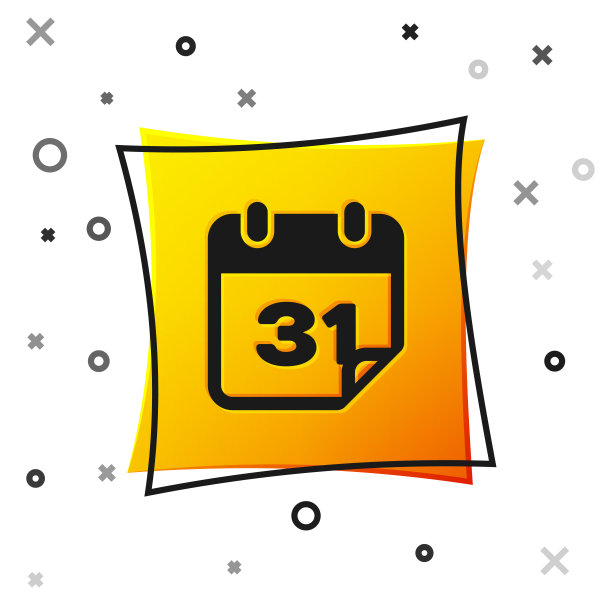 黑色日历图标孤立在白色背景。黄色正方形按钮。矢量图图片下载