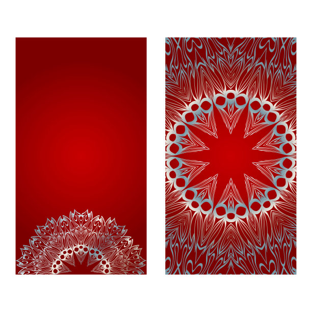 复古请柬或婚礼卡片。向量Illustatration。正面和背面。红银色图片下载