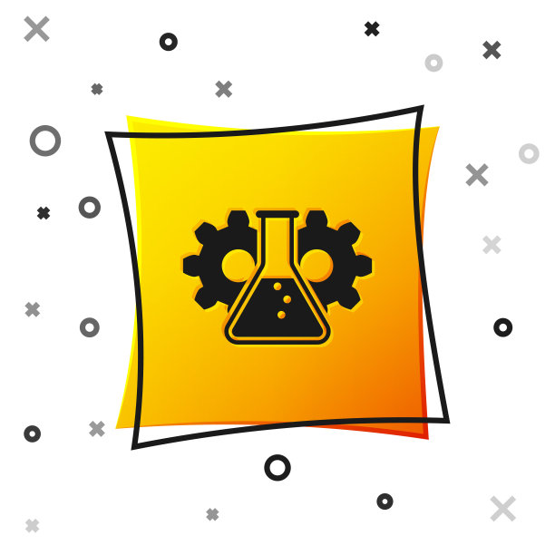 黑色生物工程图标孤立在白色背景上。基因和生物工程元素的图标。生物学，分子，化学图标。黄色正方形按钮。矢量图图片下载