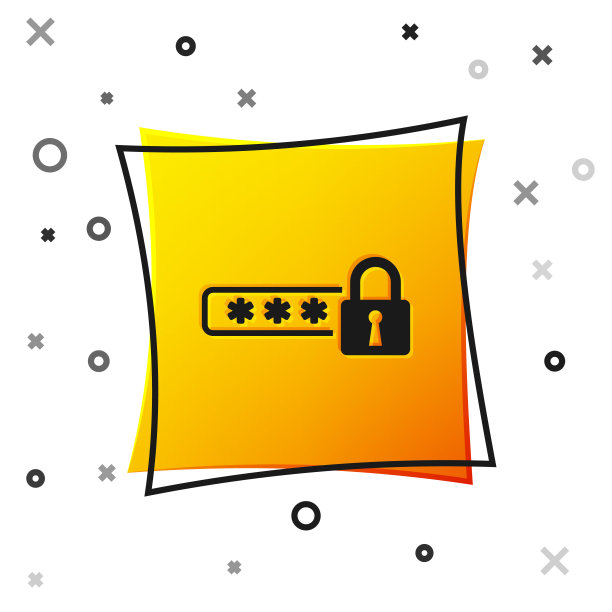 黑色密码保护和安全访问图标隔离在白色背景上。锁定图标。安全、安全、保护、隐私的理念。黄色正方形按钮。矢量图图片下载