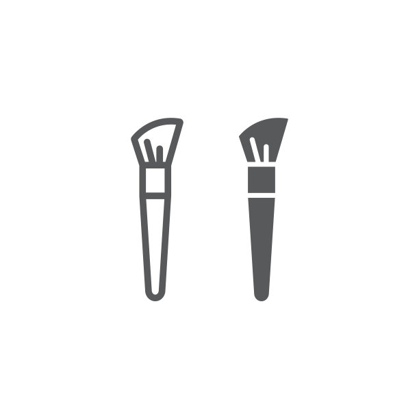 化妆笔刷线和字形图标，化妆和化妆品，有角度的笔刷标志，矢量图形，白色背景上的线性模式。图片下载