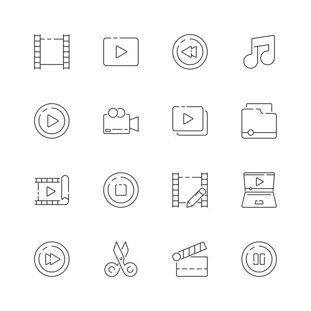 视频编辑图标。电影制作符号电影剪辑编辑多媒体拍手矢量细线图片图片下载