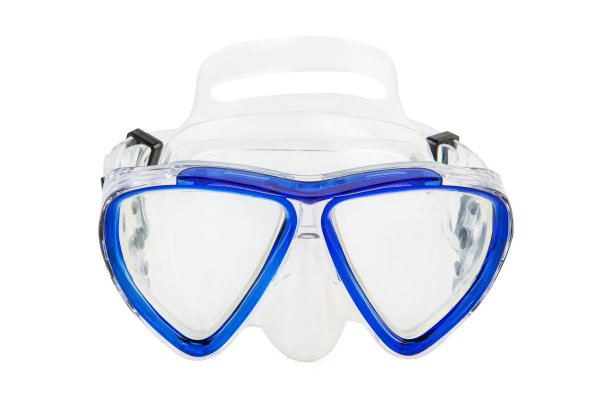 蓝色潜水面罩，正面位置，白色背景图片下载