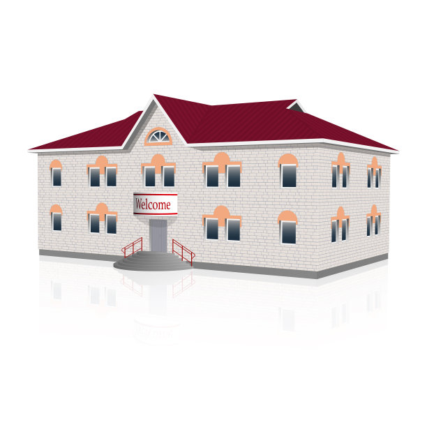 独立站立办公建筑，带反射。矢量插图。图片下载