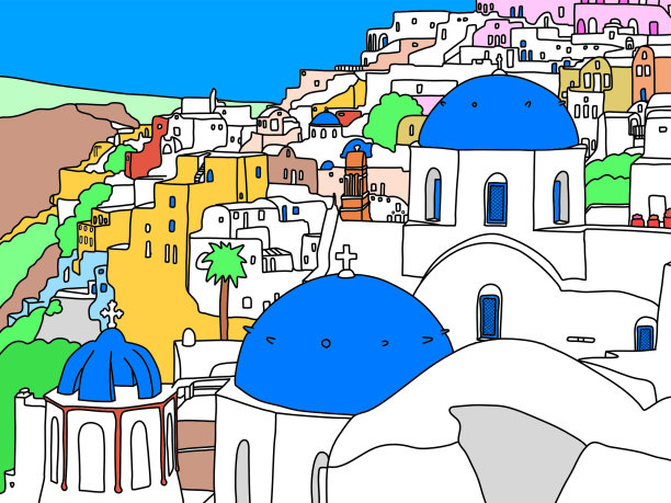 希腊圣托里尼岛插图图片下载