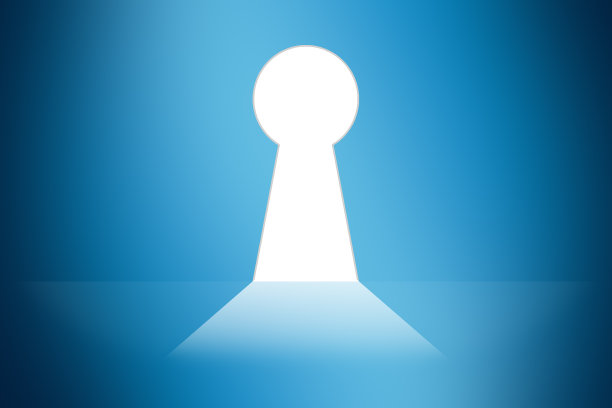 蓝色背景上有锁眼的大门图片下载