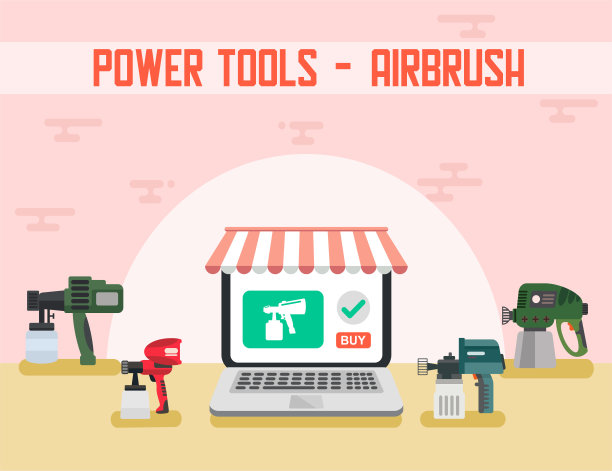 电动工具在线商店喷枪笔刷矢量横幅图片下载