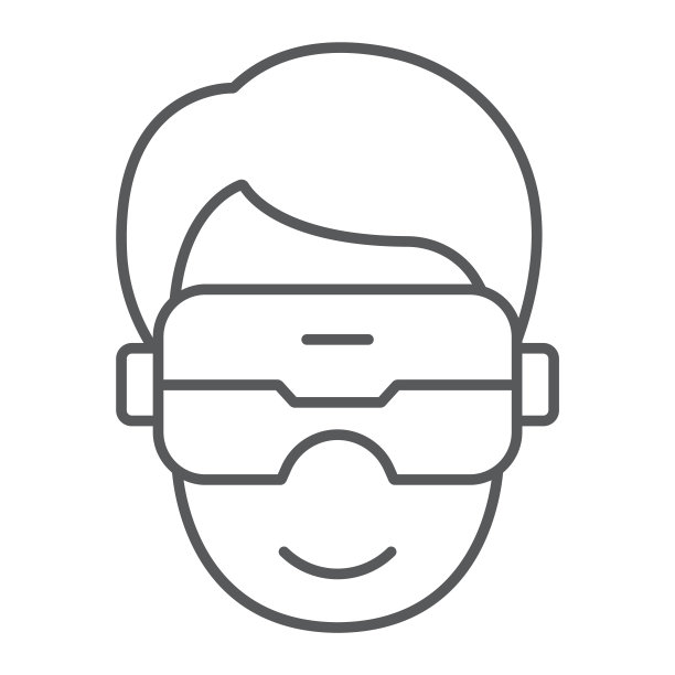 VR头盔细线图标、游戏技术、虚拟现实面具标志、矢量图形、白色背景上的线性图案。图片下载
