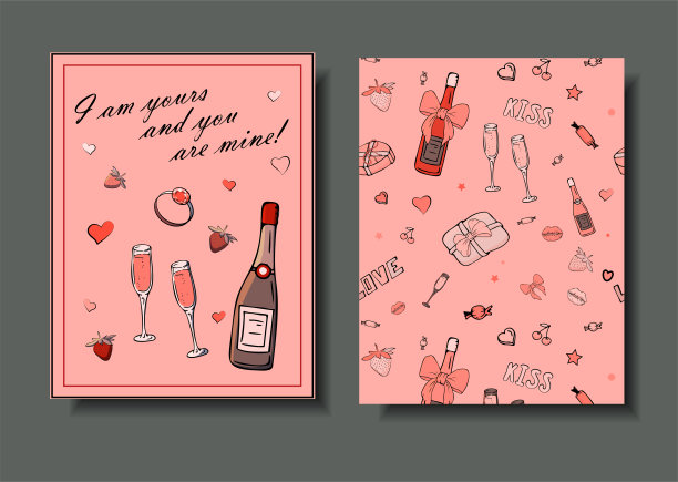 一套手绘模板时尚卡片女孩的东西，浪漫的对象和短语。印有女性服装、珠宝、化妆品和礼品的明信片。真正的矢量图。图片下载