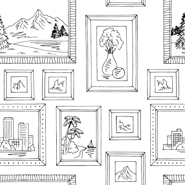 画框图形黑白无缝图案背景插图矢量图片下载