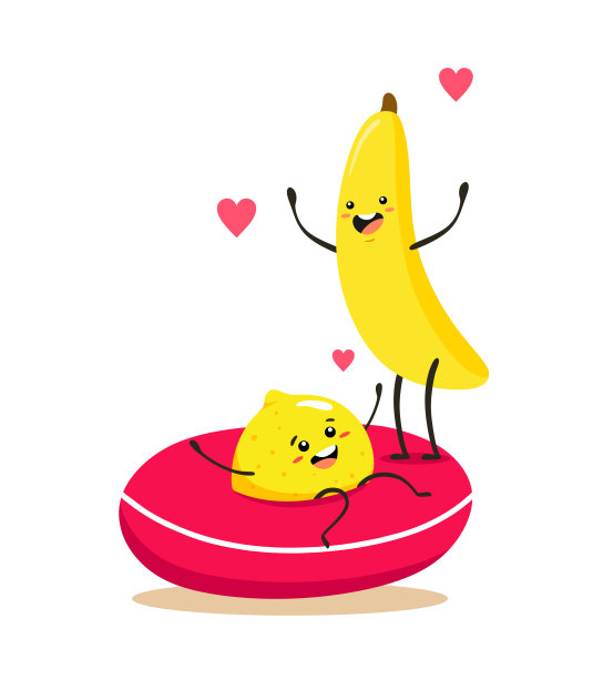 有趣的卡通香蕉柠檬游泳戒指。白色背景的病媒果实分离株图片下载